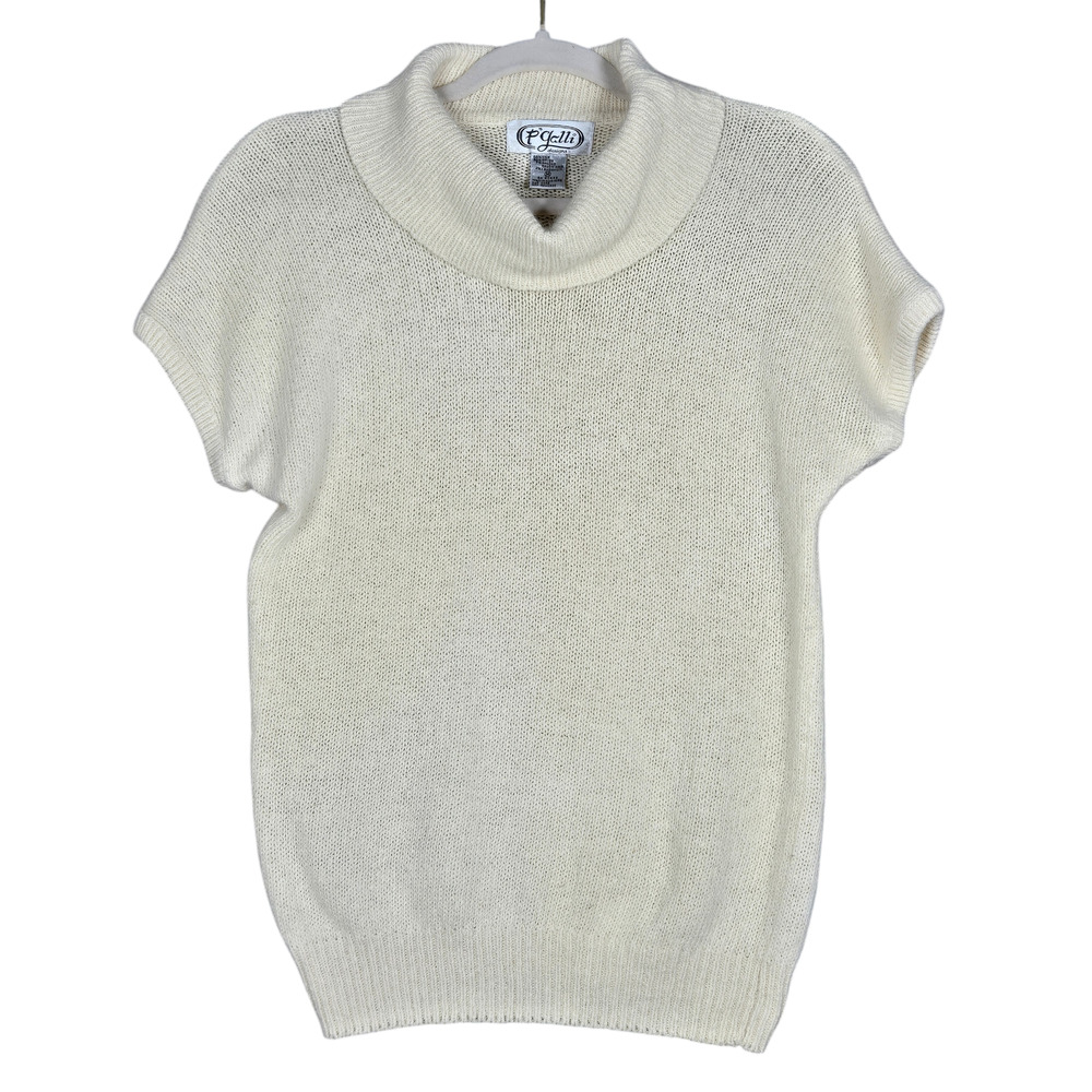 Vintage P Galli Sweater Women Medium Cream Silk Angora Wool Minimal Short Sleeve